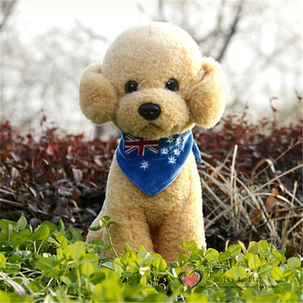 Life like teddy poodle dogs plush toys 30cm - Australian Flag Triangular Scarf Yellow