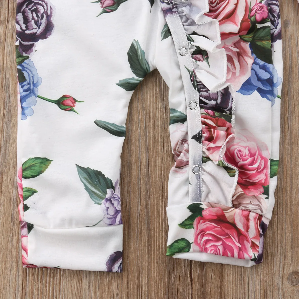 Newborn Infant Baby Girls Romper Long Sleeve Ruffles Single Breasted Floral Jumpsuits