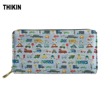 

THIKIN Cute Transportation Cartoon Pattern Long Wallets for Women Casual Card Holders Female Coin Purse Organizer Pu Leather