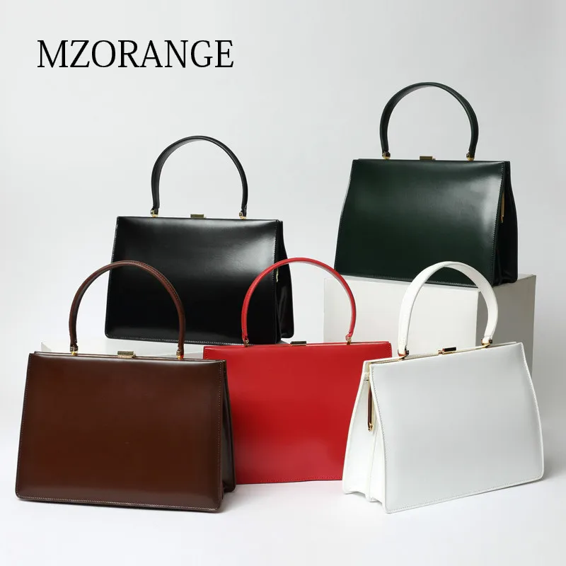 MZORANGE 2018 New Vintage Design Genuine Leather Women's Handbags Famous brand Box Tote Gold big clip buckle Lady Shoulder Bags MZORANGE 2018 New Vintage Design Genuine Leather Women's Handbags Famous brand Box Tote Gold big clip buckle Lady Shoulder Bags