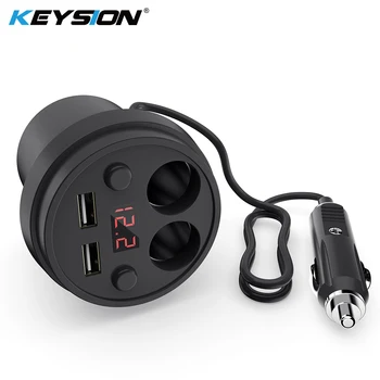 

KEYSION 3.1A/120W Dual USB Car Charger Cup Charging LED Digital Display Phone Charge With 2 Cigarette Lighter Socket For GPS DVR