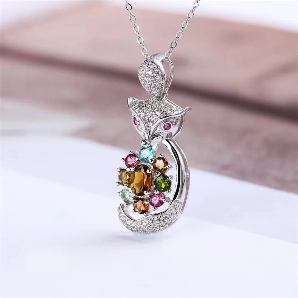 

925 sterling silver encrusted tourmaline sheer natural pendant necklace 2018 modern women's brand jewelry engagement