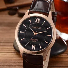 CHNEXI Or Argent Noir Brun En Cuir Véritable Quartz Antichoc Montres Montre-Bracelet pour Hommes Mâle 065A OP001