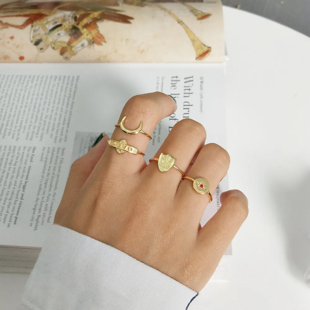 New Fashion 925 Sterling Silver Rings For Women Girls Letter Baby Moon Star Openwork Ring Set Gifts Anillos Plata 925 Para Mujer (2)