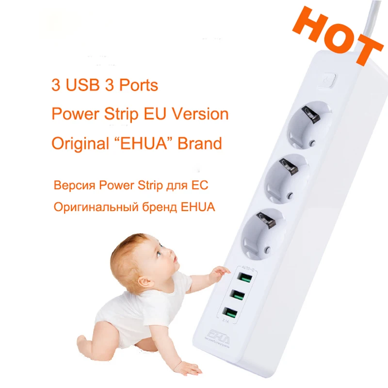 

3 USB 3 Port Power Socket Strip Charger Adapter Outlet Extension EU Plug Patch Socket Board Electrical For Home