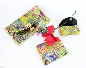 

wholesale Distinctive 2sets/6pcs Chinese Sequined flowers Vintage Silk Purse/Wallet/Pouch