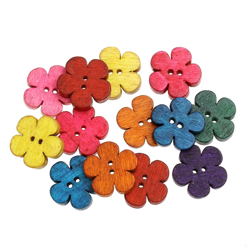 

FUNIQUE 50PCs Mixed Flower Sewing Wooden Buttons For Children Clothes Decorative Button Crafts Scrapbooking Accessories 19x18mm