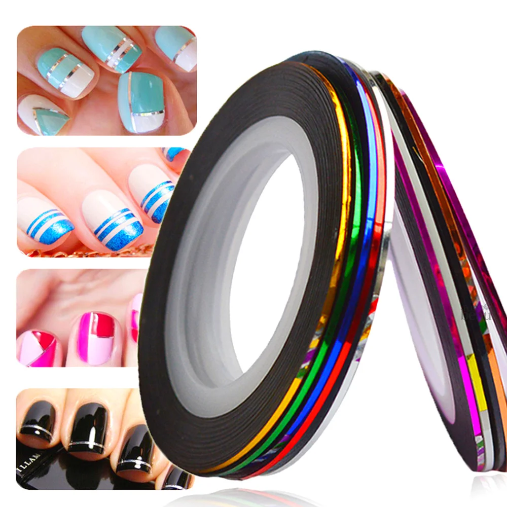 

1mm 10pcs/Lot Color Glitter Nail Striping Line Tape Sticker Set Nail Art Decorations DIY Tips For Polish Gel Manicure NC391