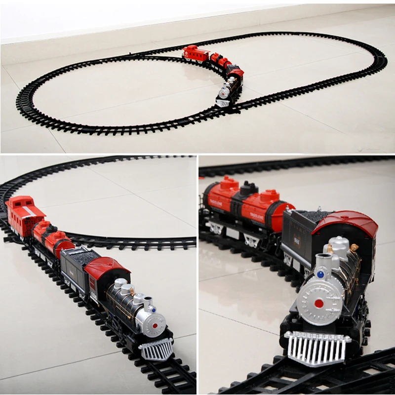 Classic toys Enlighten Train Battery Operated Railway Car Electric Train Set with Sound&Smok Rail Car Christmas Gift Kids Toys