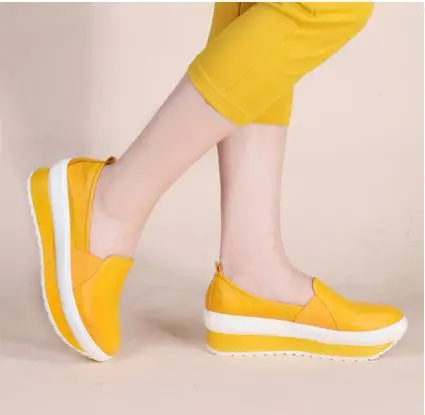 

Small Size 33 40 Women Genuine Leather Platforms Flats Girls Slip-On Mixed Colors Casual Shoes Students Wedge Thick Bottom Shoe