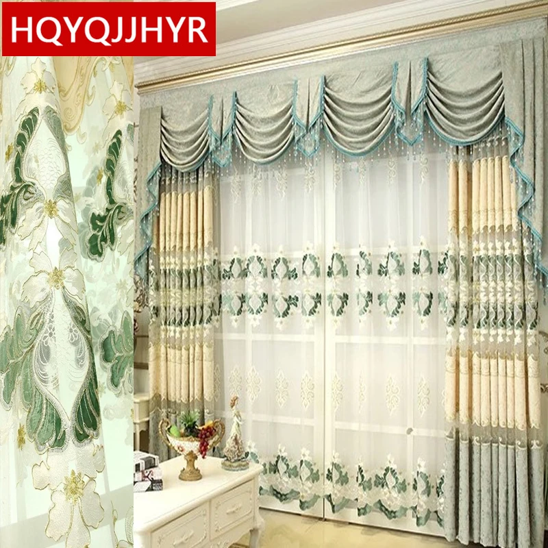 Европейские Роскошные синие декоративные занавески с вышивкой полузатемненные