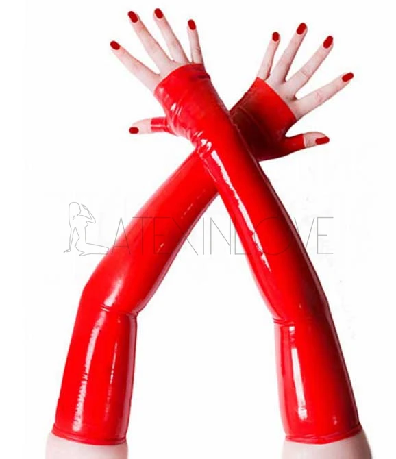 

Sexy Women's Red Latex long Gloves Opera Fingerless Fetish Bondage Mittens Rubber Gauntlet Gummi Rubber gloves