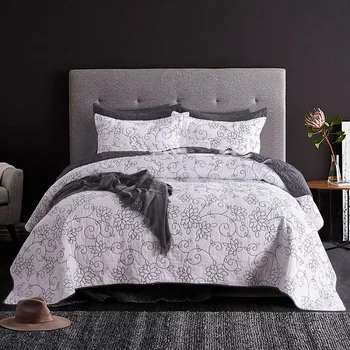 

Solid Embroidered Bedspread Quilt Set 3pcs/5pcs AB-Side Cotton Coverlets White Quilts Bed Cover King Queen Size Quilted Bedding