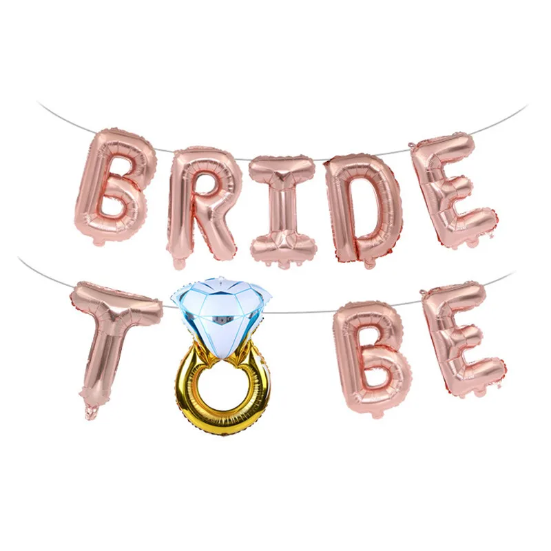 16-дюймовые фольгированные воздушные шары с золотыми и серебряными буквами и фразой "Bride To Be" на свадебную вечеринку невесты, шары с кольцом с брильянтом для интересного украшения девичника,8