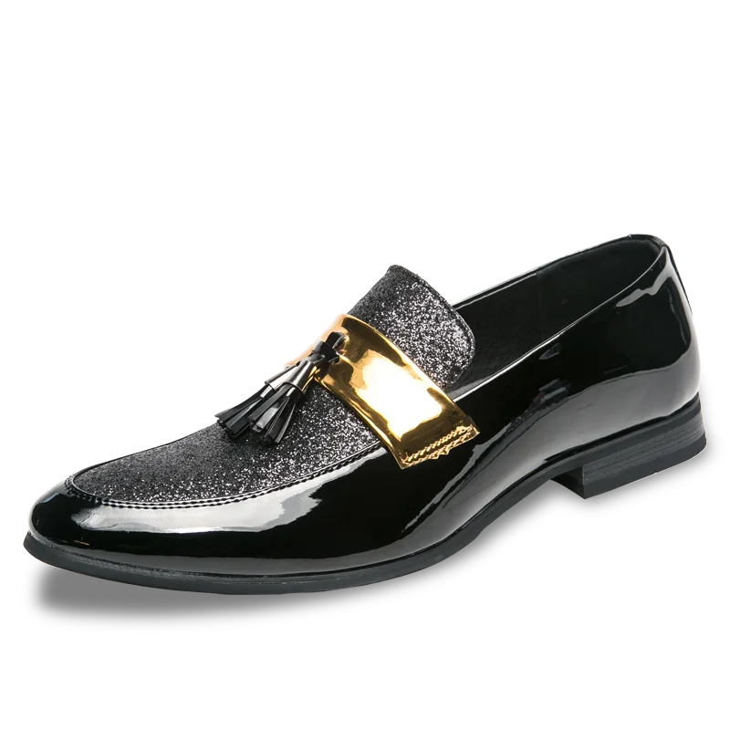 Мужские модельные туфли из натуральной лакированной кожи; большие размеры; роскошные свадебные туфли в итальянском стиле; Повседневная Деловая кожаная обувь без застежки - Цвет: Black
