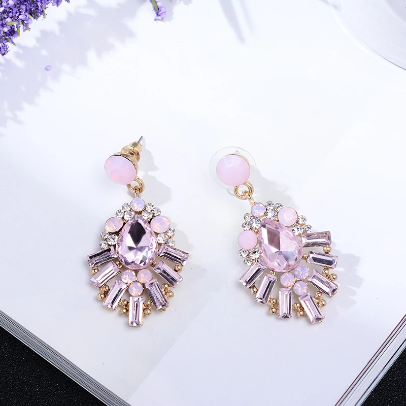 Crystal Opal Stone Waterdrop Drop Earrings Rhinestone Gold Color Piercing Earrings Women Wedding Jewelry Christmas Gift 2018