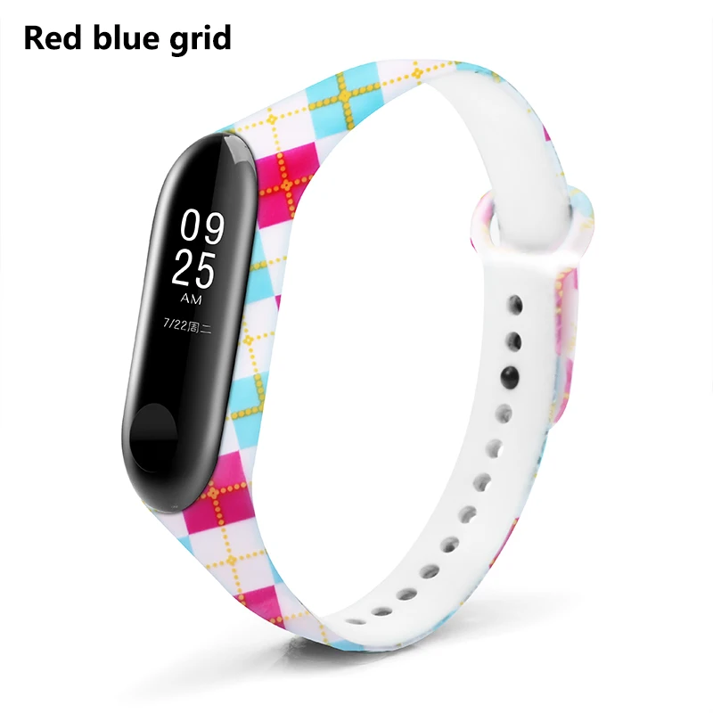 Red blue grid BOORUI mi band 3 ремешок удобный цветной mi band ремешок с разнообразным цветочным принтом для xiaomi mi band 3 Смарт-браслеты - Цвет: Red blue grid