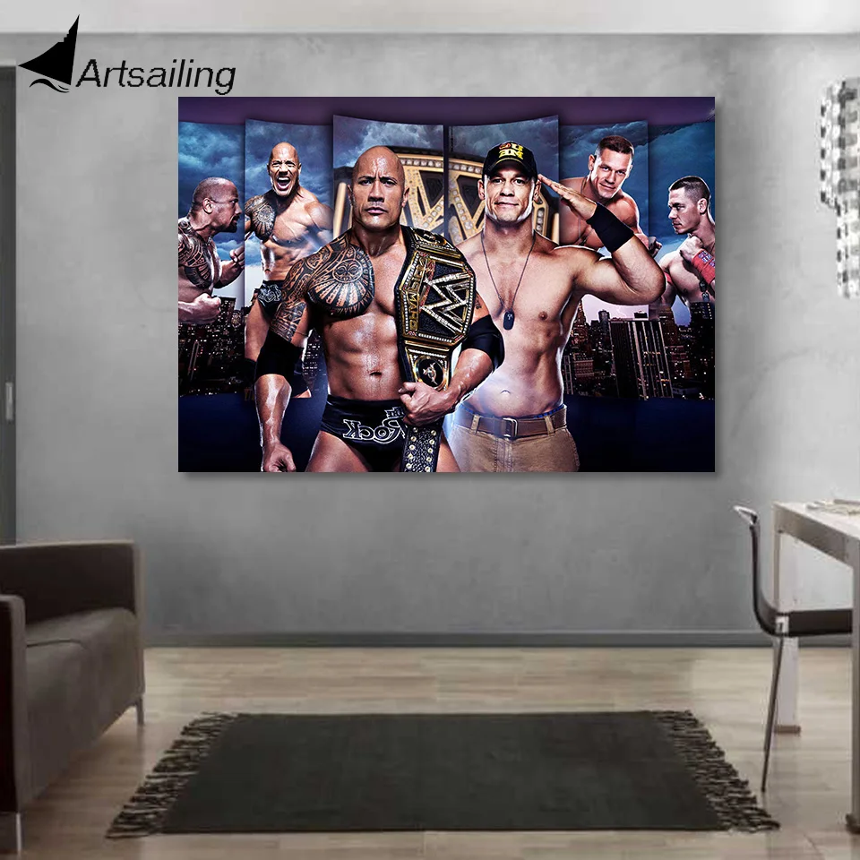 

1 piece canvas painting john cena the rock boxing champion posters and prints canvas painting for living room XA-1858D