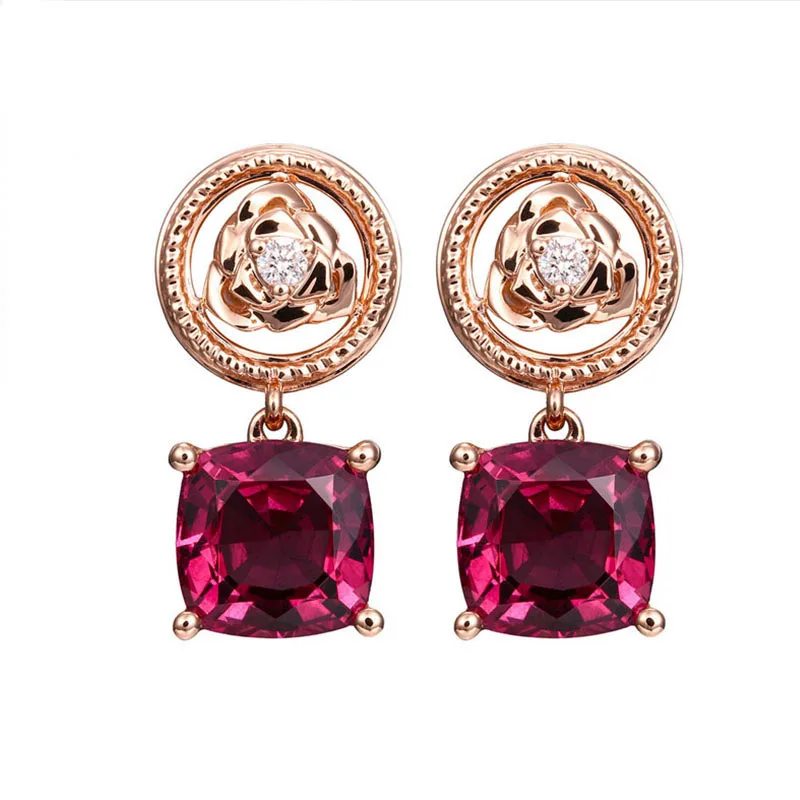 

MOONROCY Rose Gold Color Crystal Earrings Rose Red Flower Vintage Jewelry Wholesale for Women Girls Gift Dropshipping