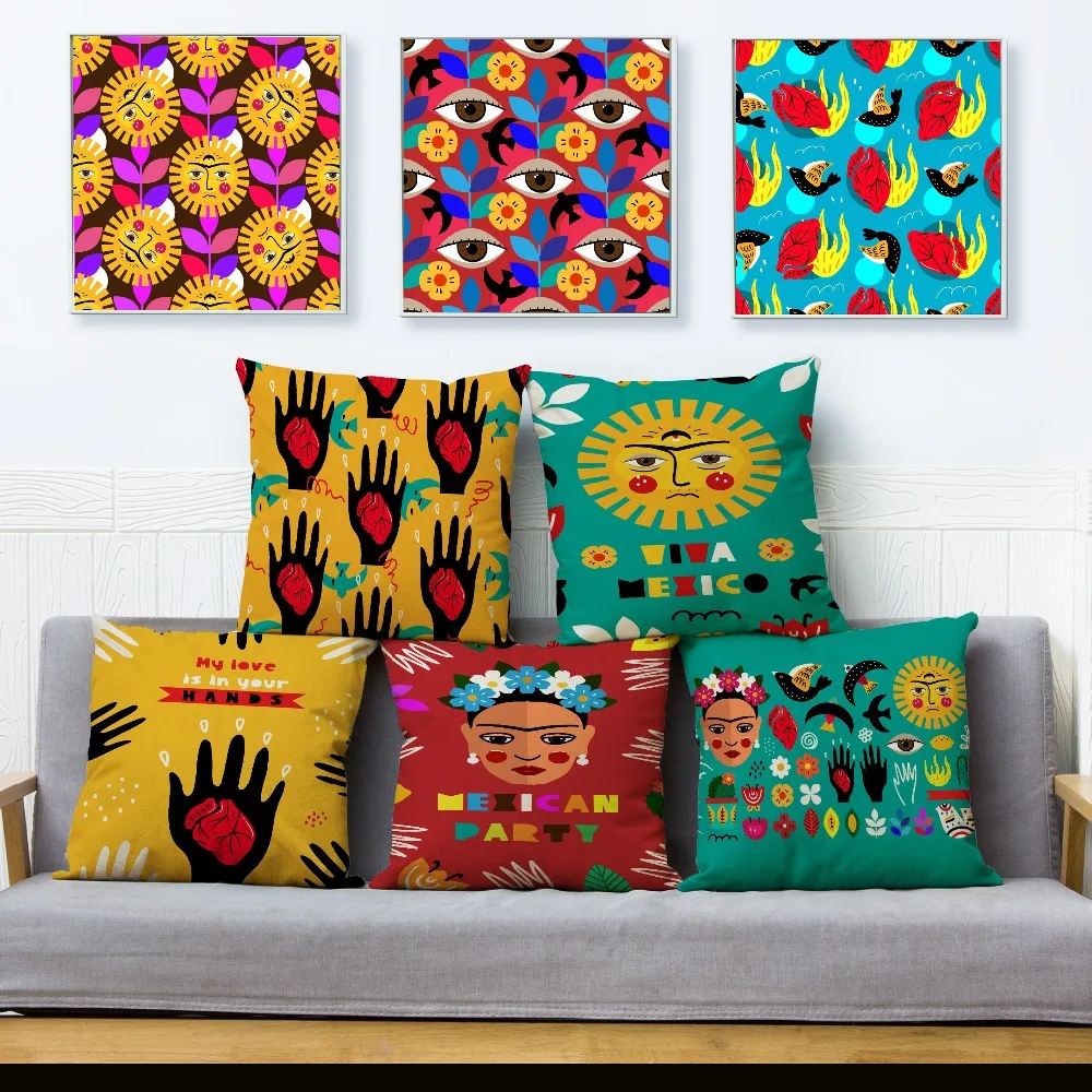 

Mexico National Style Print Cushion Cover Geometric Pillow Covers 45*45cm Linen Throw Pillows Cases Sofa Home Decor Pillowcase