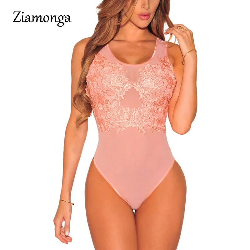 

Ziamonga 2019 Summer Jumpsuit Sexy Lace Floral Mesh Bodysuit Women Bodycon Vestidos Ladies Clothing Clubwear Combinaison Femme