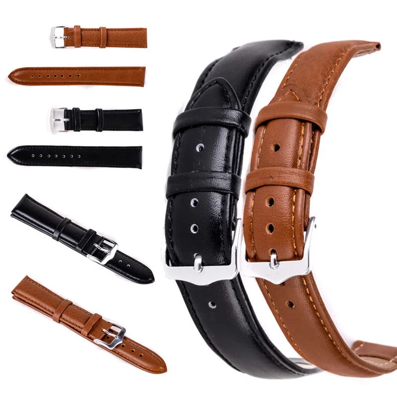 Luxury Watch Band 12mm,14mm,16mm,18mm,20mm,22mm,24mm Soft Sweatband Leather Strap Steel Buckle Wrist WatchBand