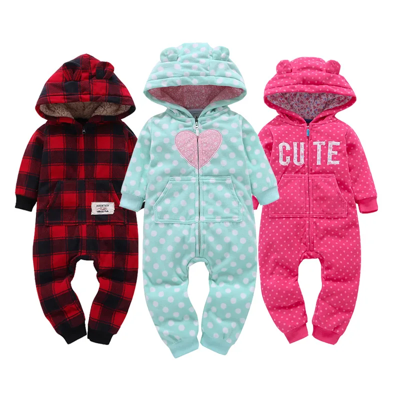 long sleeve Fleece hooded jumpsuit Overalls baby girl clothes boy rompers winter costume romper 2019 unisex new born clothing