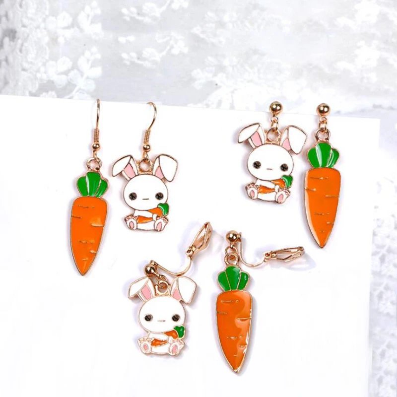 New fashion cute cartoon rabbit carrot earrings ear clip creative fashion girl student sweet earrings unique gift