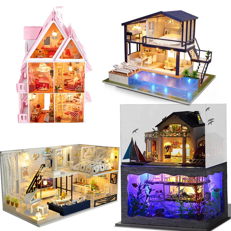 

DIY 3D Wooden Mini Dollhouse Miniature Home Doll House Furniture Educational Toys Miniature House Villa For children Love Gifts
