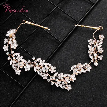 

Newest Gold Silver Color Small Flowers Crystal Alloy Bride Hair Vine Headband Wedding Hair Jewelry Accessories RE3452