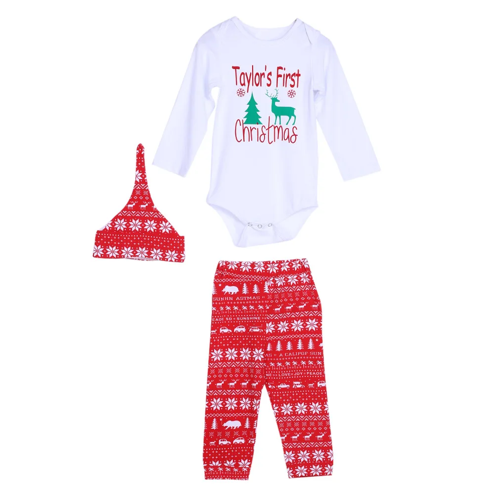 

3 Pcs Newborn Kids Baby Girl Boy Letter Christmas Outfit Set Infant Babies Long Sleeve Onesie+Pants+Hat Xmas Outfits For Baby