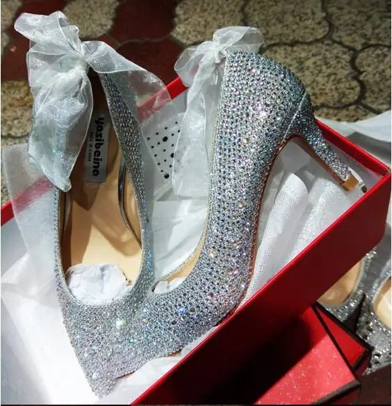 Blingbling/свадебные туфли со стразами на высоком каблуке; свадебные модельные туфли; серебристая тесьма со стразами; свадебные туфли с кристаллами; 7 см; 9 см