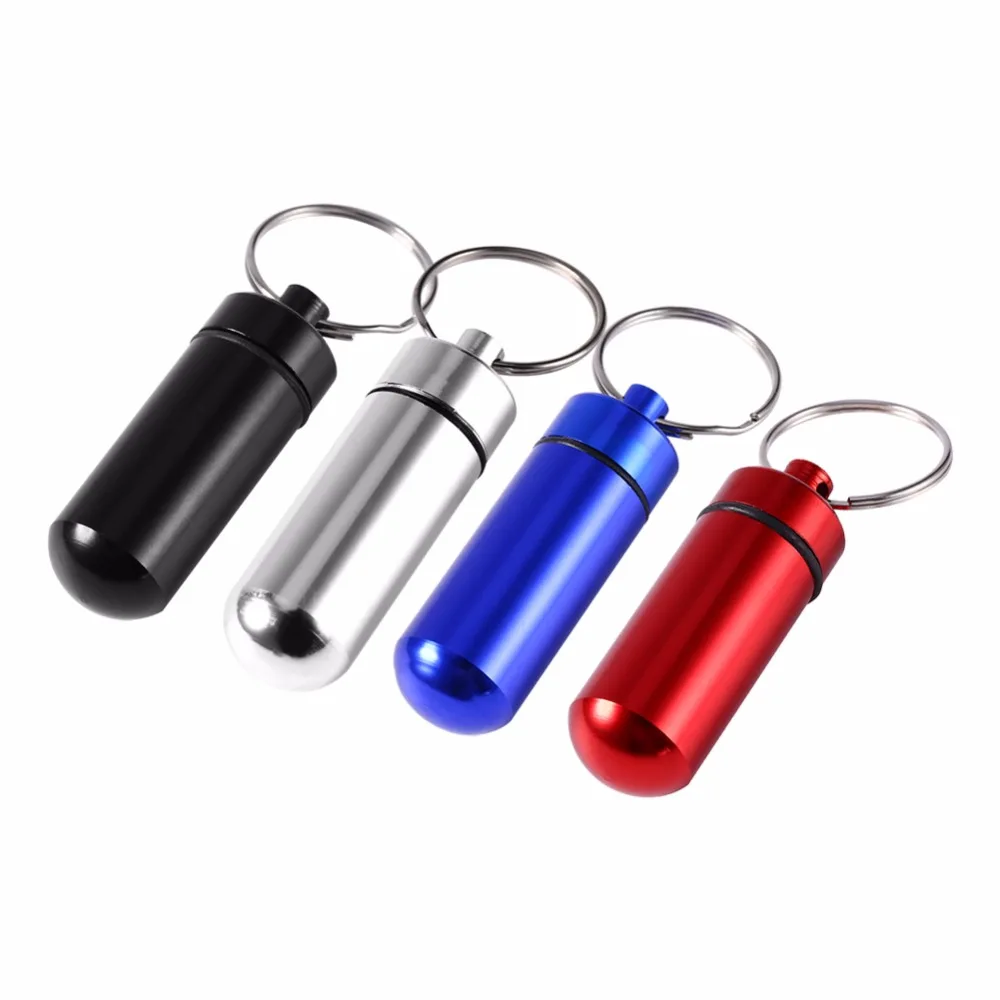 

Waterproof Outdoor Camping Travel Pillbox Colorful Aluminum Drug Holder Pill Box Case Container Keychain Storage