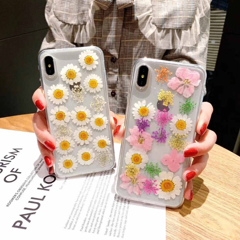 

Dried Real Flower Handmade Clear Pressed Phone Case For iPhone 6 6S 7 8 Plus X XS Max XR Case Soft TPU Back Cover Capa