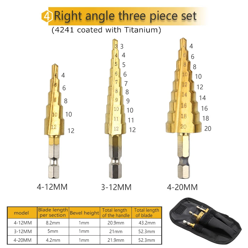 9-15 шаг шестигранный хвостовик 4-32 мм титана HSS Шаг сверло для металла спираль или имперский конус сверло набор дерево отверстие резак Кобальт M35 - Цвет: 4-20mm 3-piece HSS