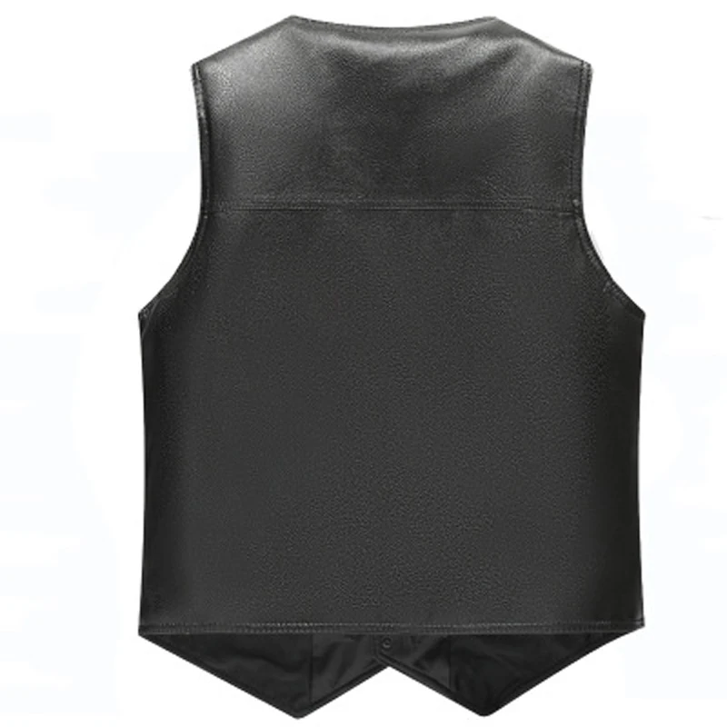 High quality new Winter men motorbike leather vest with fleece thickening middle aged V neck vest shoulders to keep warm