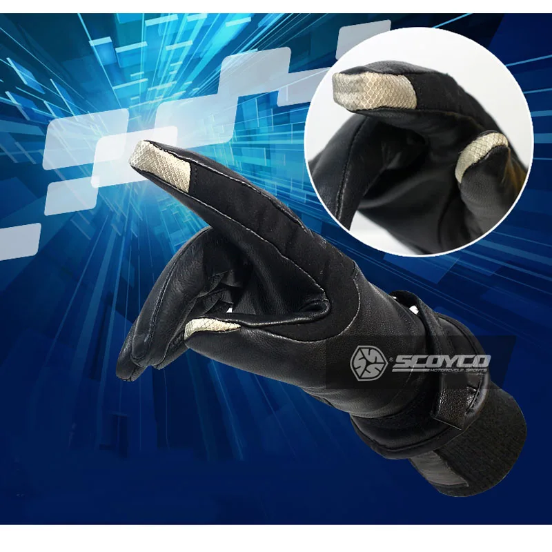 Женские зимние кожаные перчатки SCOYCO moto rcycle Goat, кожаные мото rbike Женские Мото windpro из скутера перчатки с сенсорным экраном черные