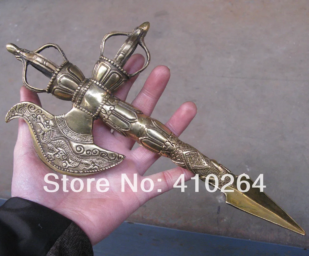 

0116P $old craft$ fast shipping Tools used in Buddhism Dragon ax Buddha statue