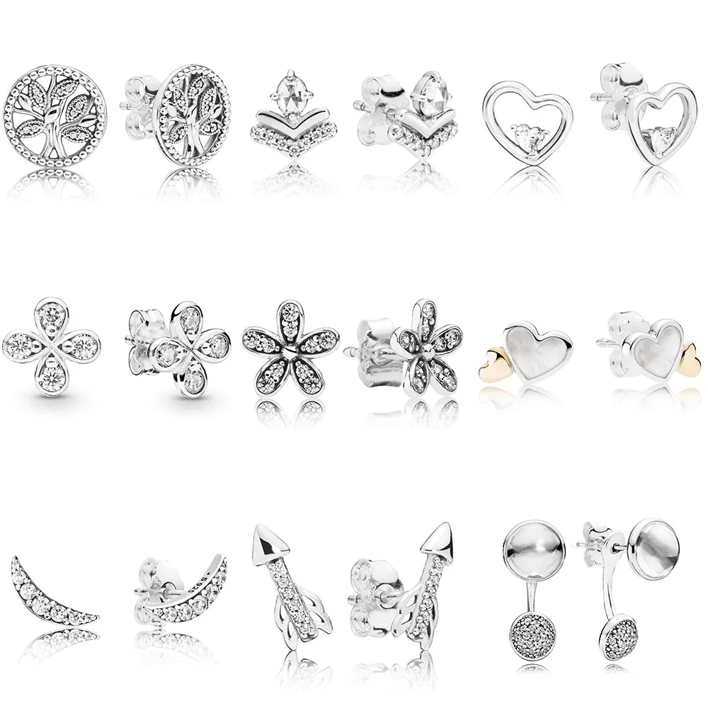 

CHAMSS 2019 Spring New Tree Of Life Petals Multi Style Silver Charm Piercing Stud Earrings Original Wholesale 1:1 Woman Jewelry