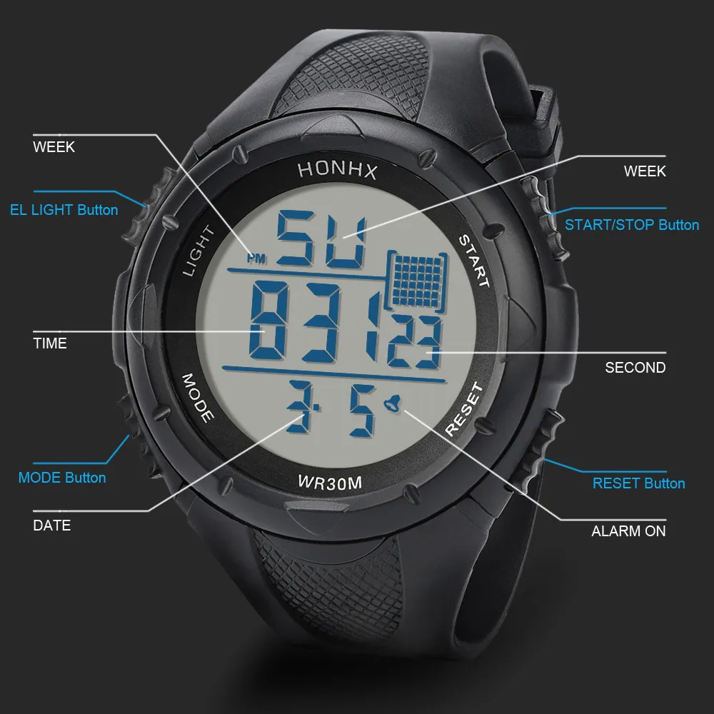 Мужские часы Профессиональные уличные Sprots WtistWatches LED цифровой будильник Дата