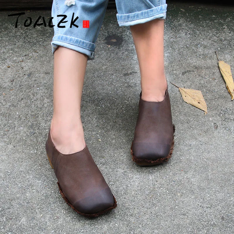 

Autumn head leather deep mouth soft bottom retro shoes square head Art folk women's shoes