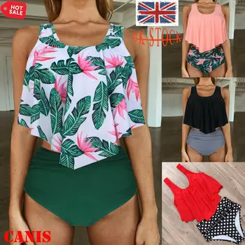 

Hot Women 2Pcs High waist Flower Print Padded Push Up Sexy Tankini Swimsuit Ruffle Bikini Beach Summer Swimwear Bathing Suit