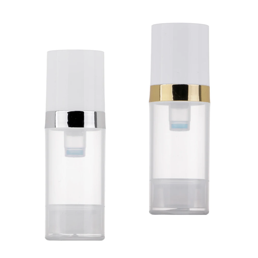 10ml Empty Makeup Bottles Pump Tubes, Clear Plastic Lotiions Cream Cosmetics Container Set of 2 Refillable for travel and DIY