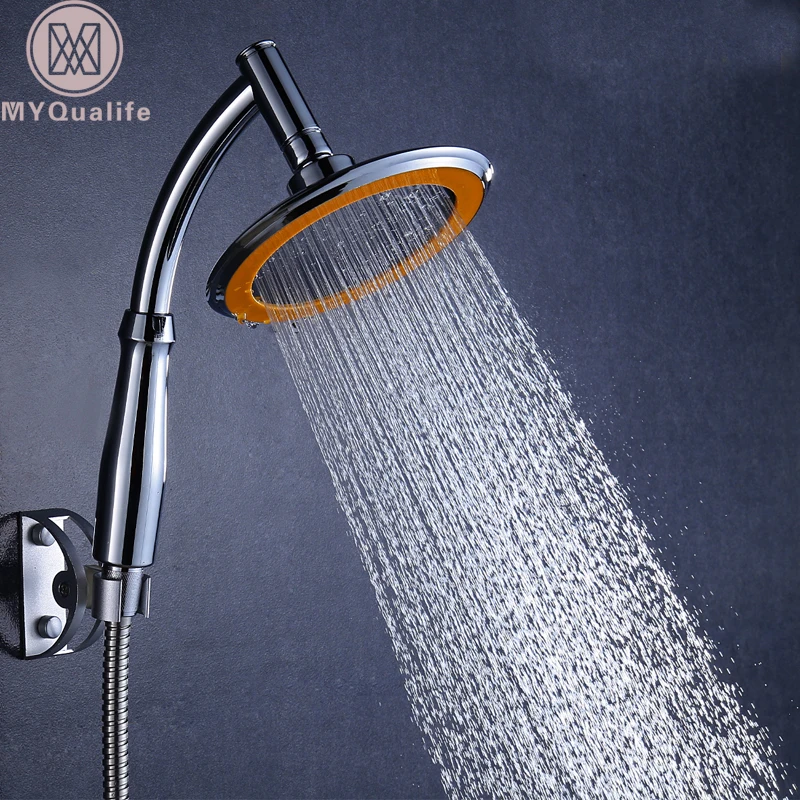 

Chrome 6" Round Rainfall Shower Head With Hose and Aluminum Bracket Bathroom High Pressure Handheld Shower Head with Arm