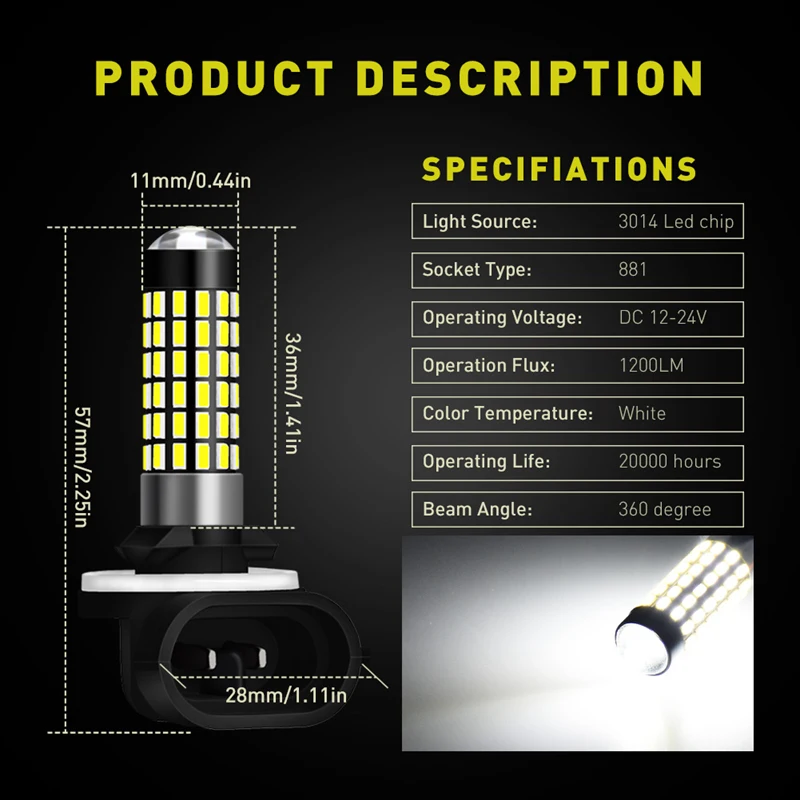 H27W/2 881 Led Bulbs led lights led bulbs led car lights led car headlights Fog Lights for Cars Led Fog Driving Lamp High Lights Car Light Sourse 6000K White H27W H27 Katur 2pcs