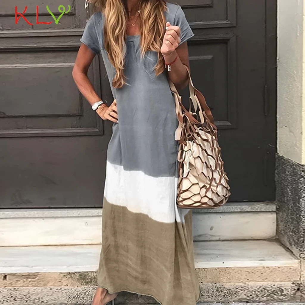 

Dress Women strand jurkjes Color Block Beach Boho Elegant Summer Long Dress Plus Size Party Night 2019 Vestidos Robe Femme 19Jun