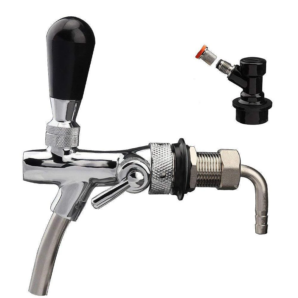 

2 In 1 Beer Tap, With Flow Control, Black Handle Lever and Liquid Ball Lock Post (2 inch Adjustable Tap)