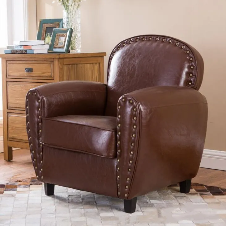 Hot Sale! Retro PU Leather Barrel Tub Chair Armchair Club Bar Coffee Chair Single Sofa Living Room Furniture Wood Legs