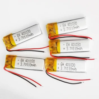 

5 pcs 3.7V 110mAh 401030 lithium lipo polymer ion rechargeable battery for MP3 GPS bluetooth headset video pen camera 4x10x30mm