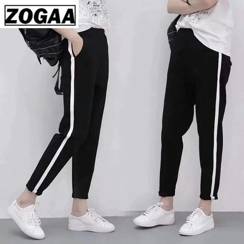 

ZOGGA Solid Color Loose Mid-waist Women Ankle-length Pants Polyester Breathable Fabric Female Casual Street Wear Pencil Pants